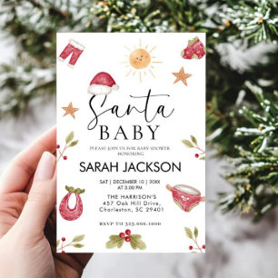 Invitation baby shower de Noël pour bébé père Noël