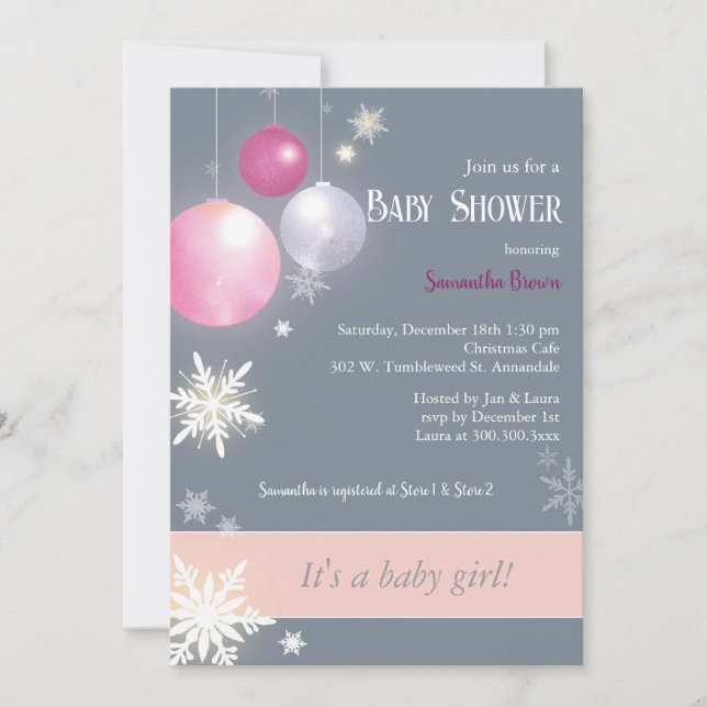 Invitation Baby shower de Noël pour fille (Devant)