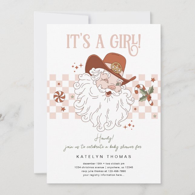 Invitation Baby shower de Noël pour filles de l'Ouest rétro (Devant)