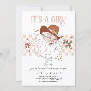 Invitation Baby shower de Noël pour filles de l'Ouest rétro