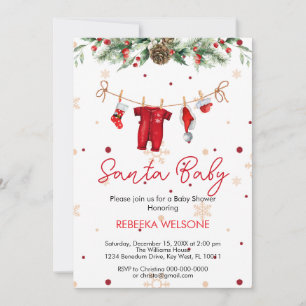 Invitation Baby shower de Noël Red père Noël
