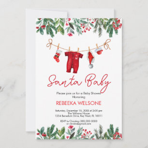 Invitation Baby shower de Noël Red père Noël