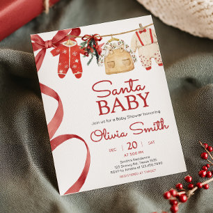 Invitation Baby shower de Noël Red Père Noël Baby