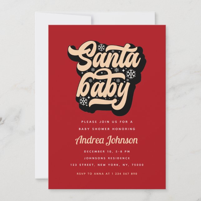 Invitation Baby shower de Noël Red Retro Super Père Noël Baby (Devant)