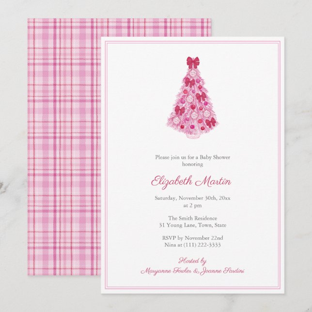 Invitation Baby shower De Noël Rose Pour Fête De Fille (Devant / Derrière)
