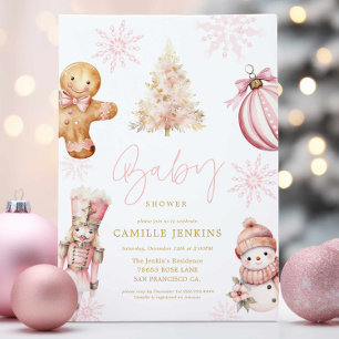 Invitation Baby shower de Noël rose pour les filles