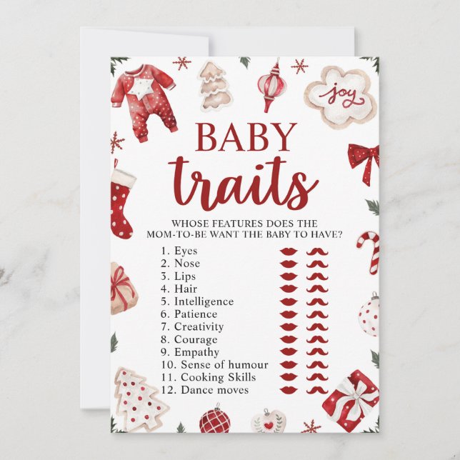 Invitation Baby shower de Noël Rouge Baby Traits Jeu (Devant)