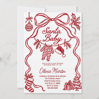 Invitation Baby Shower de Noël Ruban Bourguignon