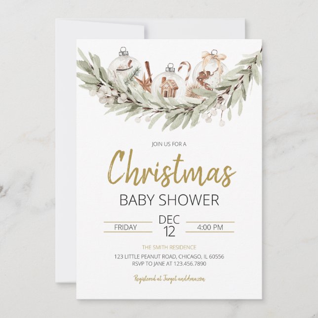 Invitation Baby shower de Noël rustique (Devant)