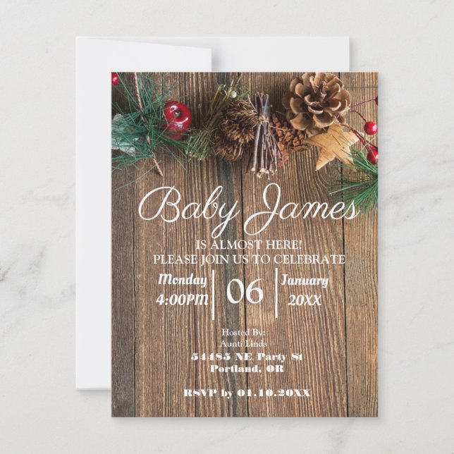 Invitation Baby shower de Noël rustique (Devant)