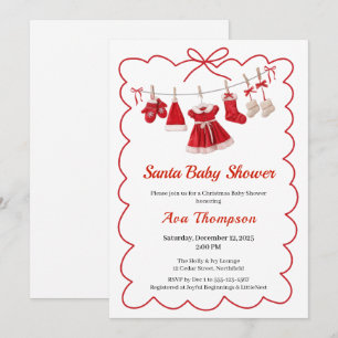 Invitation Baby Shower de Noël Vêtements de Père Noël Rouge