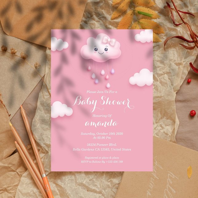 Invitation Baby shower de nuage rose (Créateur téléchargé)