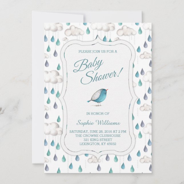 Invitation Baby shower de nuages et de gouttes de pluie de (Devant)