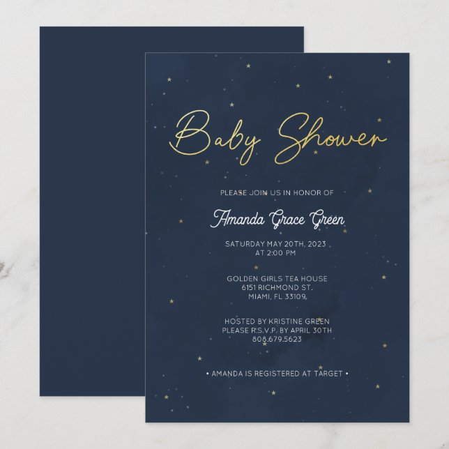 Invitation Baby shower de nuit étoilée (Devant / Derrière)
