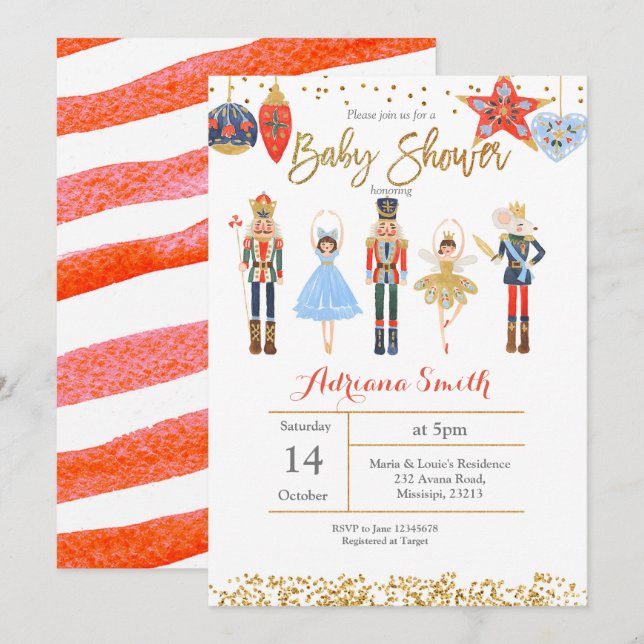 Invitation baby shower de Nutcracker d'hiver Rouge (Devant / Derrière)