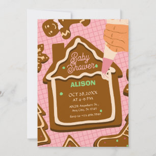 Invitation Baby shower de pain d'épices rose brun