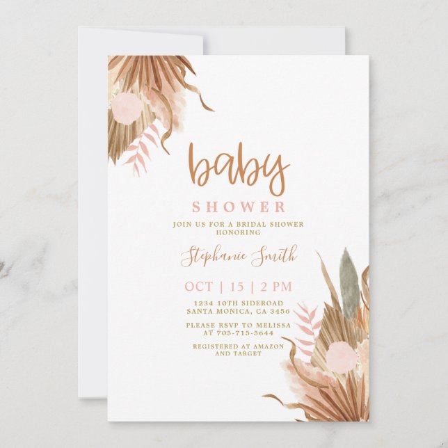 Invitation Baby shower de palmiers séchés en terre cuite (Devant)
