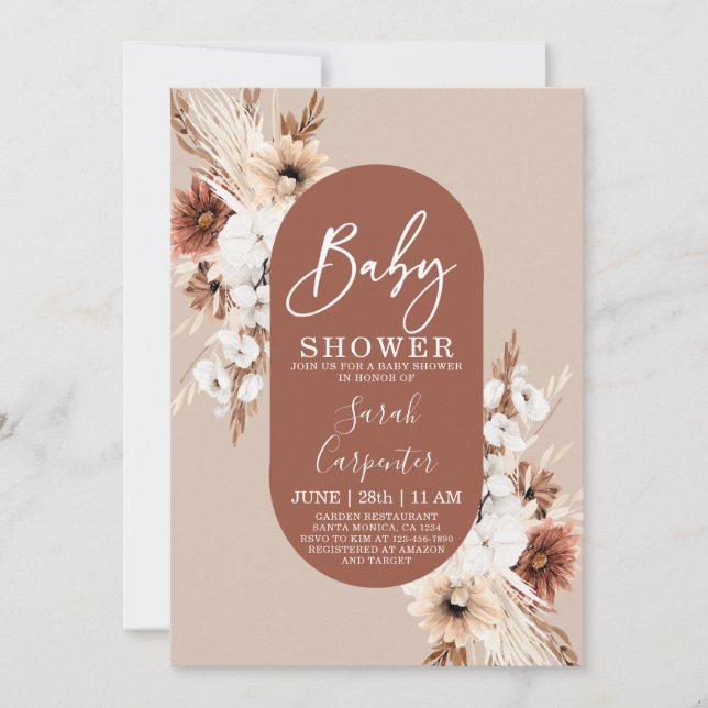 Invitation Baby shower de Pampas Terracotta (Devant)