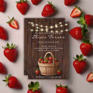Invitation Baby shower de panier en bois sucré fraise