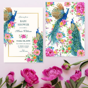 Invitation Baby shower de paon à fleurs artistiques