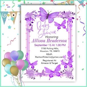 Invitation Baby shower De Papillon Violet Et Lavande De Charm