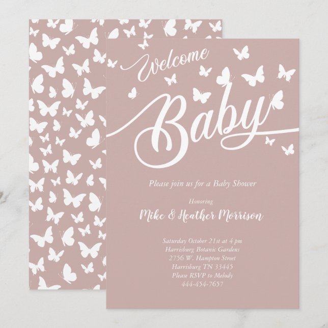 Invitation Baby shower de papillons non sexiste (Devant / Derrière)