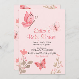 Invitation Baby shower de papillons roses mignonnes