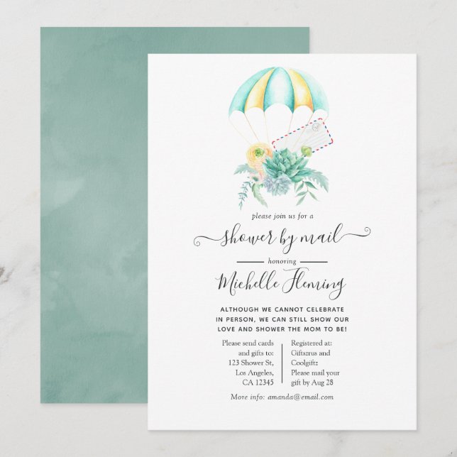 Invitation Baby shower de parachutisme floral par courrier (Devant / Derrière)