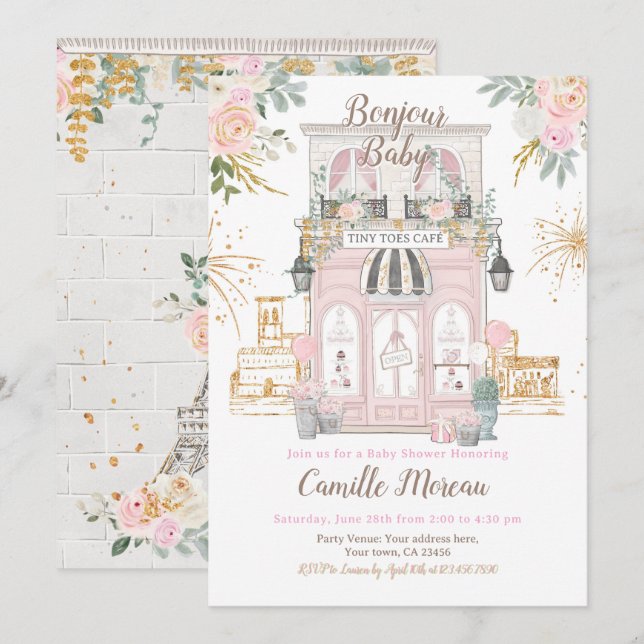 Invitation Baby shower de Paris (Devant / Derrière)