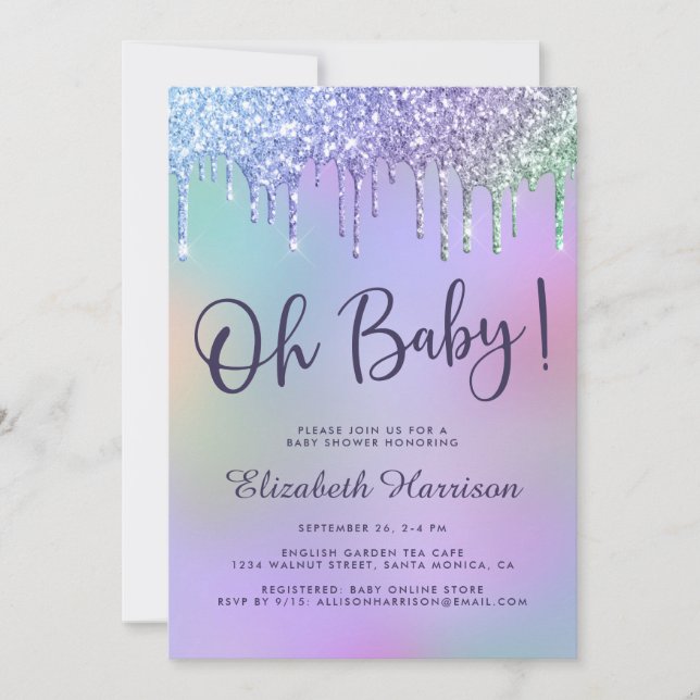 Invitation Baby shower de Parties scintillant arc-en-ciel (Devant)