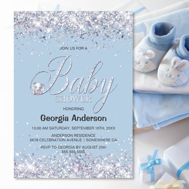 Invitation Baby shower de Parties scintillant Blue Elephant (Créateur téléchargé)