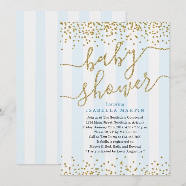 Invitation Baby shower de Parties scintillant Blue & Gold Inv (Devant / Derrière)