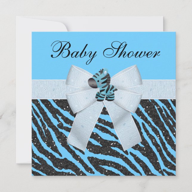 Invitation Baby shower de Parties scintillant Cute Blue Zebra (Devant)