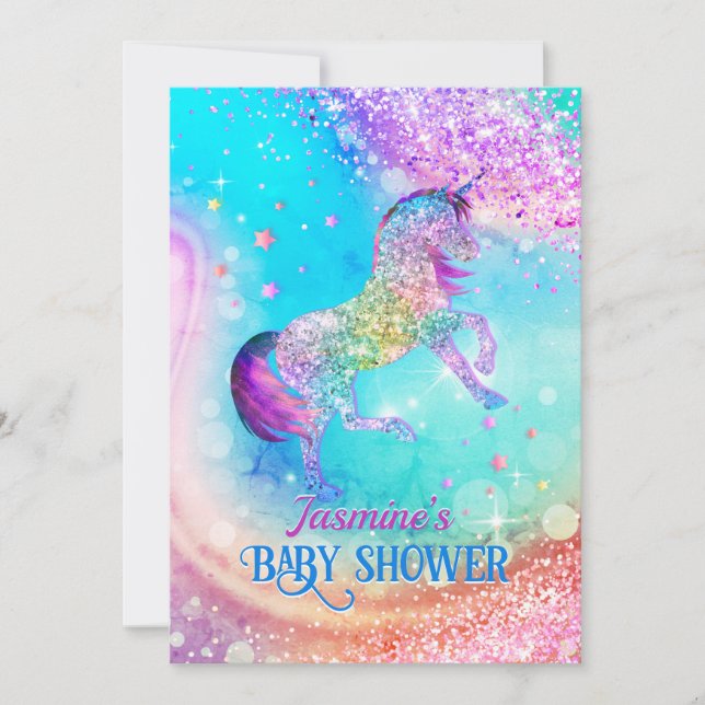 Invitation Baby shower de parties scintillant d'aqua rose car (Devant)