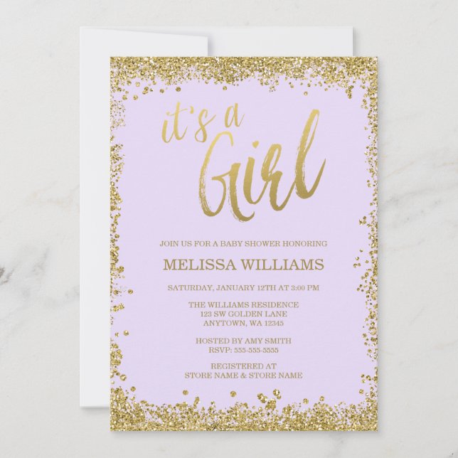 Invitation Baby shower de Parties scintillant d'or Faux Purpl (Devant)