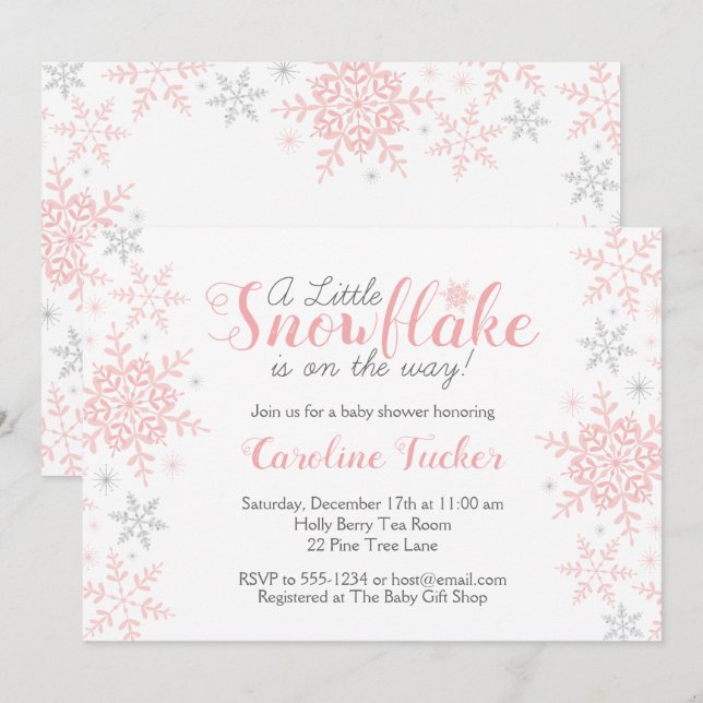 Invitation Baby shower de Parties scintillant en argent rose  (Devant / Derrière)