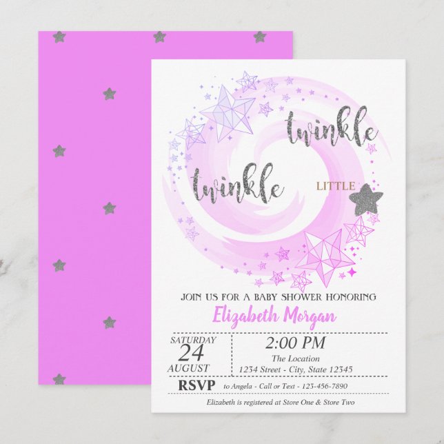 Invitation Baby shower de Parties scintillant en argent Twink (Devant / Derrière)