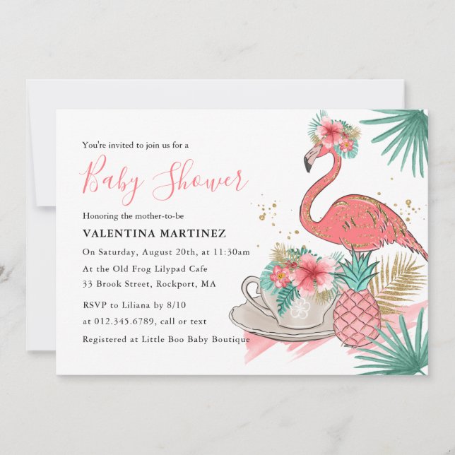 Invitation Baby shower de Parties scintillant en or Flamant r (Devant)
