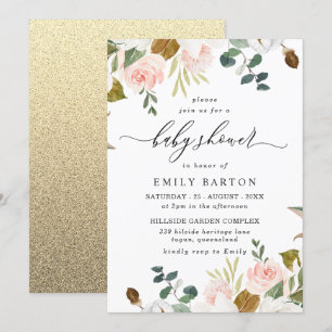Invitation Baby shower de Parties scintillant en or flou et b