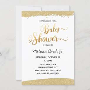 Invitation Baby shower de Parties scintillant en or manuscrit