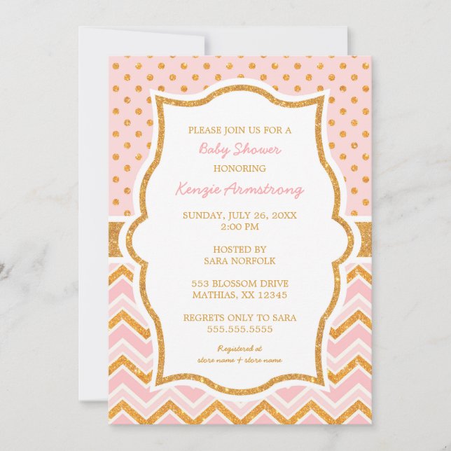 Invitation Baby shower de Parties scintillant en or rose Chic (Devant)