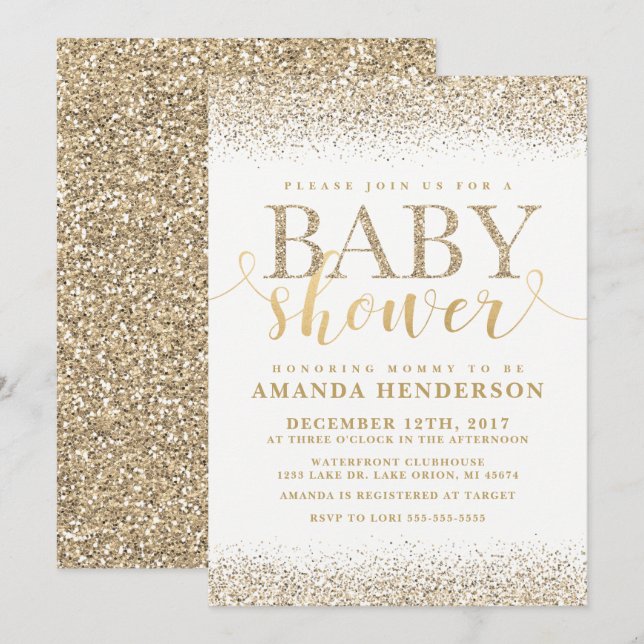 Invitation Baby shower de Parties scintillant Gold Faux Invit (Devant / Derrière)