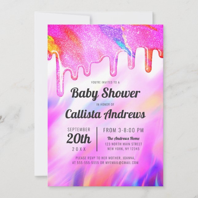 Invitation Baby shower de Parties scintillant Holographique N (Devant)