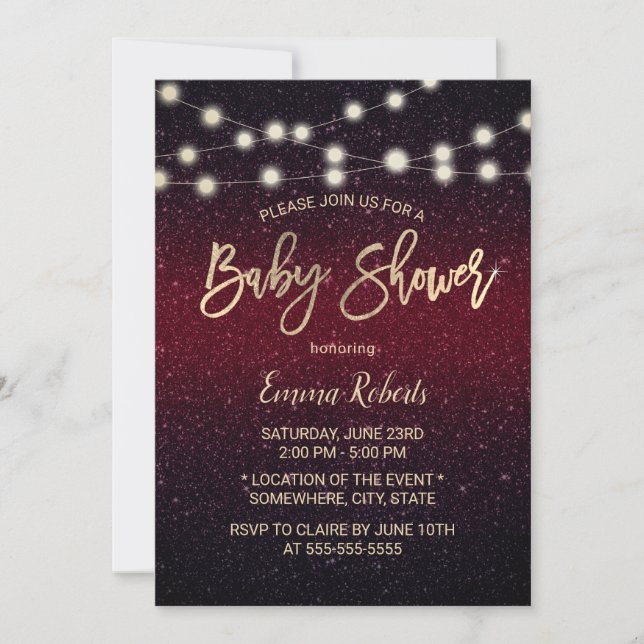 Invitation Baby shower de Parties scintillant moderne Burgund (Devant)
