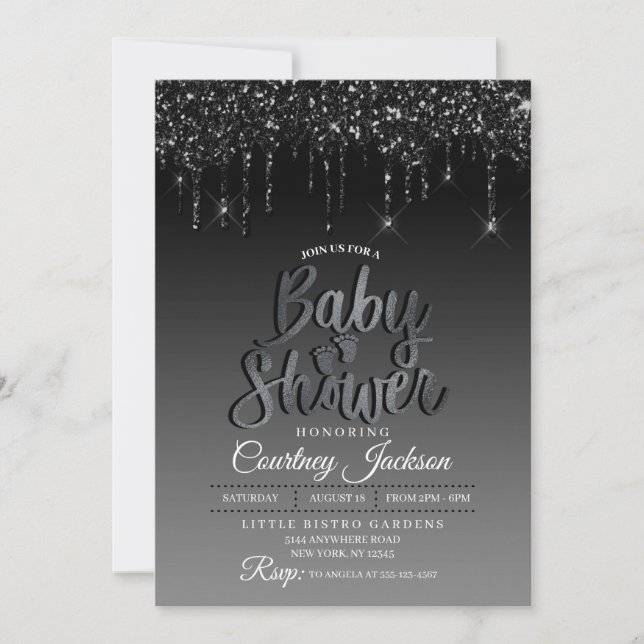 Invitation Baby shower de Parties scintillant noir (Devant)
