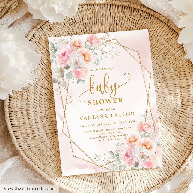 Invitation Baby shower de parties scintillant rose et or doux (Sweet blush pink and gold glitter baby shower Invitation)