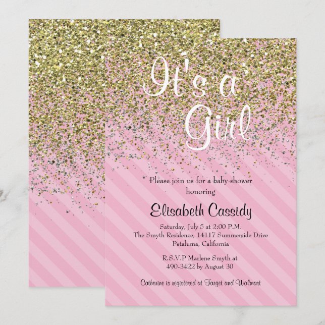 Invitation Baby shower de Parties scintillant rose et or Invi (Devant / Derrière)