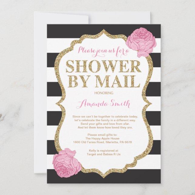 Invitation Baby shower de Parties scintillant rose noir et or (Devant)