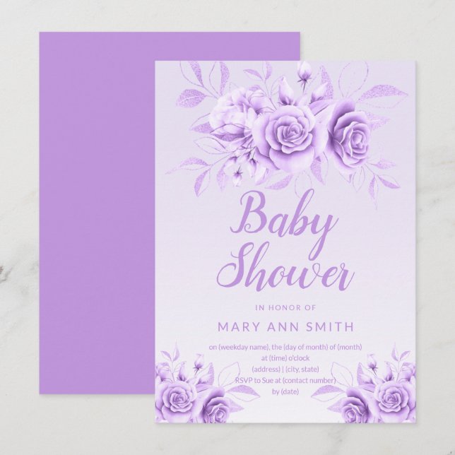 Invitation Baby shower de Parties scintillant violet flou  (Devant / Derrière)