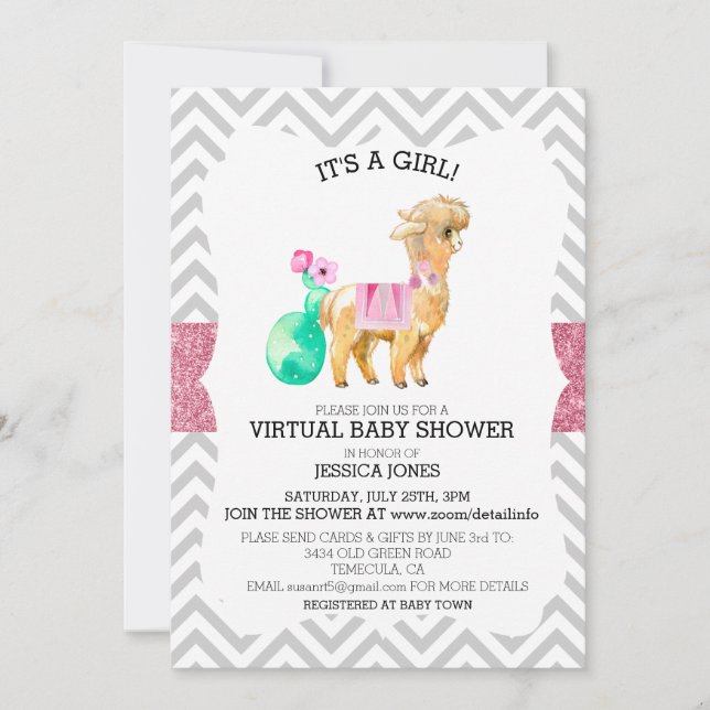 Invitation Baby shower de Parties scintillant Virtual Pink Ll (Devant)